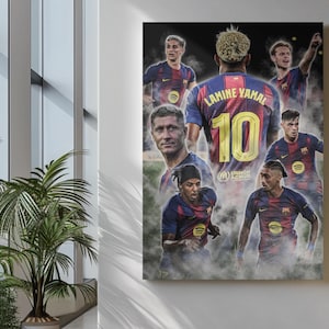 Barcelona Team Poster - Lewandowski, Raphinha, Yamal, Gavi, Pedri, De Jong - Football Poster - Digital Print - Football Art - Soccer Poster