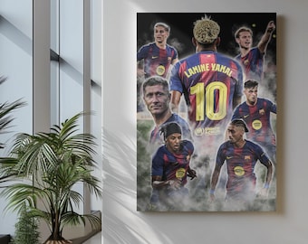 FC Barcelona Team Poster, Yamal Pedri Lewandowski Wall Art, Soccer Gift for Him, Sports Bedroom Decor, Printable Digital Art