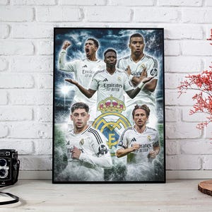 Póster del Real Madrid - Mbappé, Vini Jr, Bellingham, Modric, Valverde - Póster de fútbol - Póster de fútbol - Póster de fútbol - Arte de fútbol