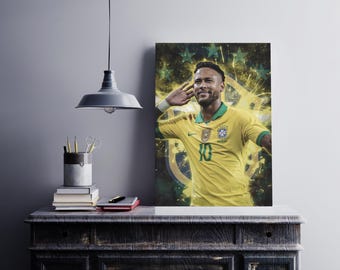Neymar Jr Poster, Brazil Wall Art, Soccer Gift for Him, Sports Bedroom Decor, Printable Digital Art