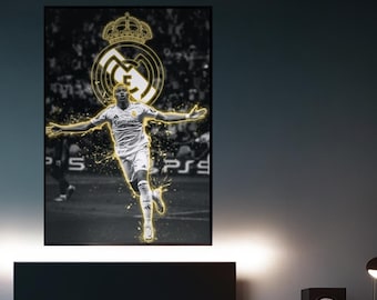 Kylian Mbappe Real Madrid Poster: Black & Gold Football Art, Soccer Print