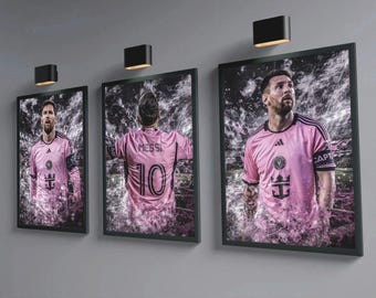 Lionel Messi Inter Miami Art Prints: Football Wandkunst, Fußball Poster (3er Set)