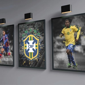 Ronaldinho - Set Of 3 Football/Soccer Prints - Legendary Football Player from Barcelona, AC Milan, PSG - Brazilian Team - Football Poster