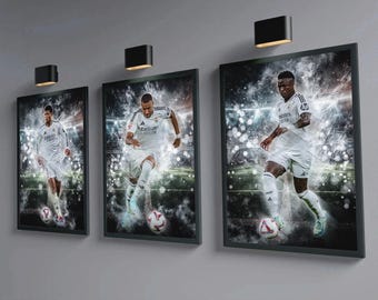 Set of 3 Prints - Mbappe, Vini Jr, Bellingham - Real Madrid - Football Poster - Legendary Football Player - Soccer Poster - Football Art