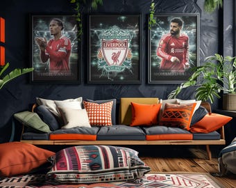 Liverpool Football Posters Set – Salah & Van Dijk – Printable Wall Art – Soccer Digital Artwork – Gift for Fans