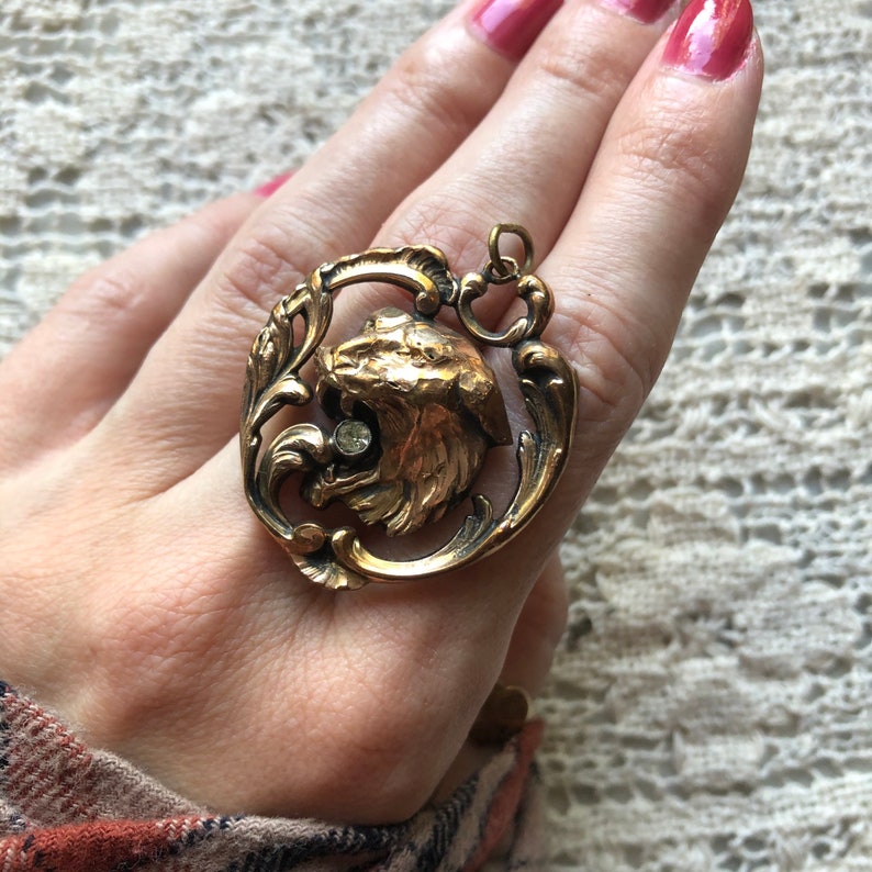 Art Nouveau Lion Head Pendant Rose Gold Fill