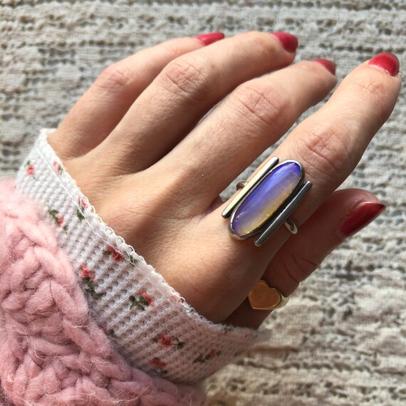 Art Deco Sterling Silver Jelly Opal Ring