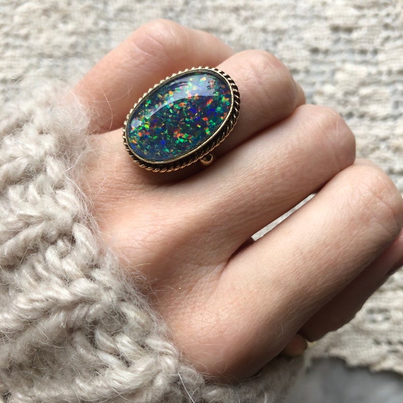 Vintage Synthetic Opal Triplet Ring in 9k yellow gold 1940s image 1