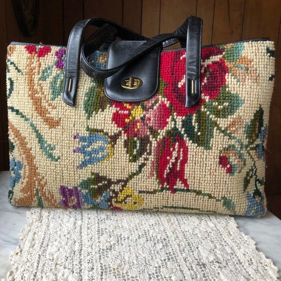 Vintage Floral Tapestry Carpet Bag