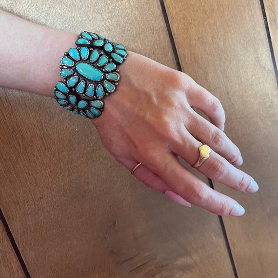 Navajo Turquoise Needlepoint Bangle Signed Stanley Bain