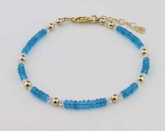 Tiny, Faceted Apatite, Rainbow Moonstone, Gold Filled Bracelet by Carol Ann Bosek