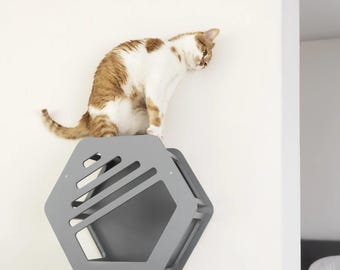 Handmade Hexagon Cat Wall Shelf, Climbing Furniture, Modern Cat House