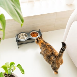 Elevated cat feeder, raised pet food station with 2 bowls, handmade cat feeding station, organic dog water bowl, unique pet gifts