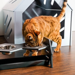 Futterstation für Katzen mit 2 Schalen, Futterstation für umweltfreundliche Katzen, Futterstelle für Vierbeiner, Geschenk für Tierbesitzer