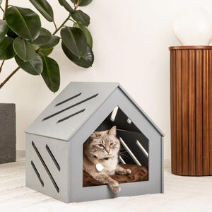 Stylish indoor cat house, bed for small dogs, modern cat crate furniture, orthopedic cat bed, custom pet supplies, unique pet gifts