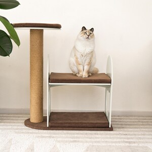 Rustic cat scratching tower, cat activity post with vertical scratcher, handmade pet supplies, organic kitten scratch post, cat mom gift