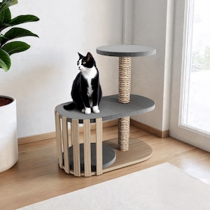 Modernt sisal klöstorn för katter med ortopedisk säng, kompakt klösbräda för katter