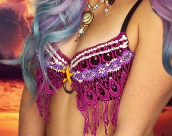Gypsy Queen of the Sea Mermaid Cosplay Costume Top Small OOAK Pink Purple Black