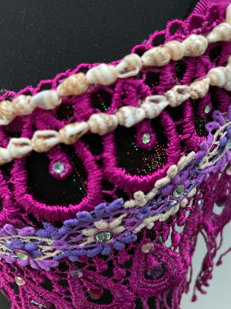 Gypsy Queen of the Sea Mermaid Cosplay Costume Top Small OOAK Pink Purple Black image 4