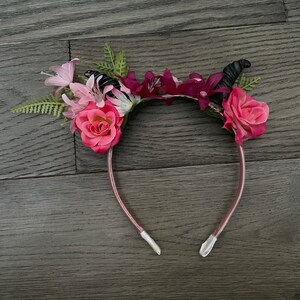 Cute Little Devil Horns with Pink Flowers on Headband, OOAK, demon horns, succubus image 6