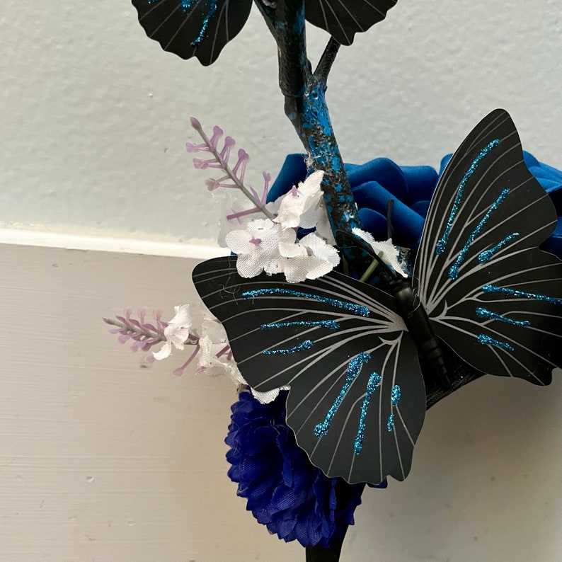 Black Butterfly Fae Antler Headband Blue Rose Fairy Forest Nymph Headpiece image 8