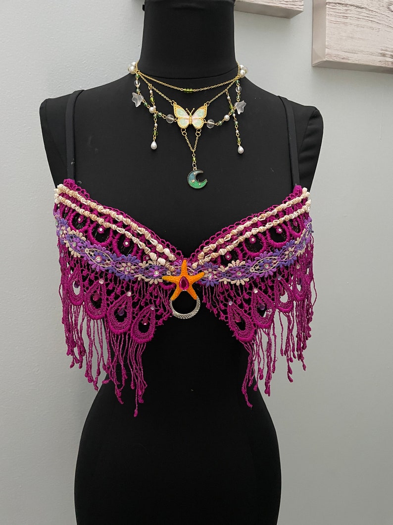 Gypsy Queen of the Sea Mermaid Cosplay Costume Top Small OOAK Pink Purple Black image 8