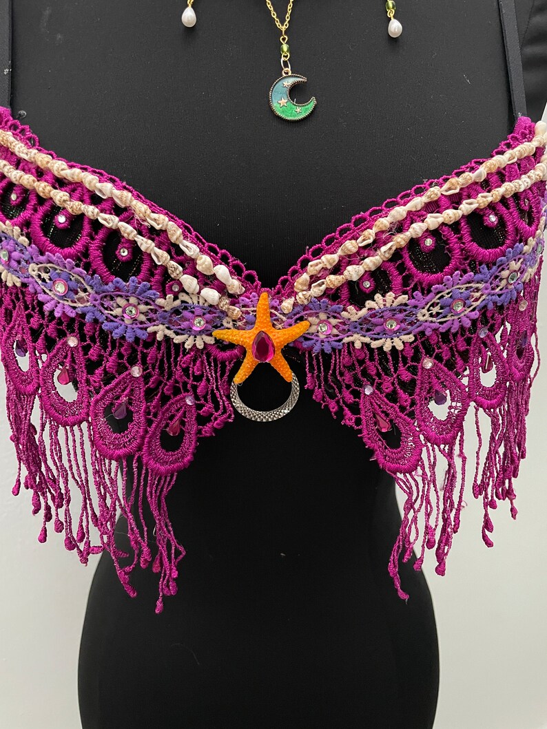 Gypsy Queen of the Sea Mermaid Cosplay Costume Top Small OOAK Pink Purple Black image 7