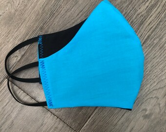 Reversible Face Mask Blue and Black Reversible Washable Two Layers Cotton Sub Zero Ships ASAP