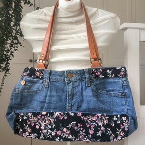 handgefertigte Umhängetasche, Schultertasche, Shopper aus Jeansupcycling... Unikat