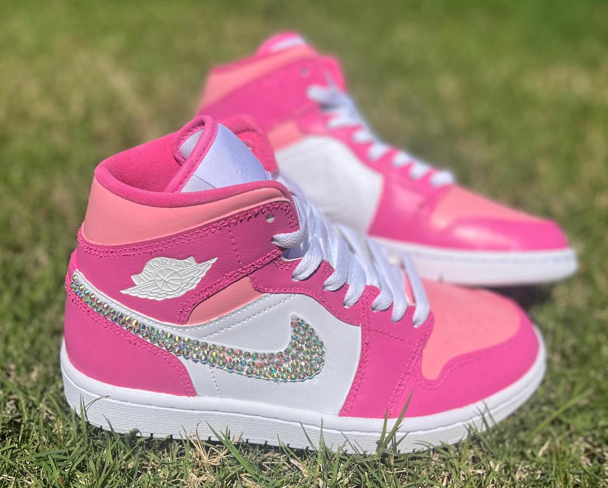 Custom Pink Nike Air Jordans With Crystal Rhinestones Bling Sneakers Perfect for Gift or Birthday Shoes Etsy