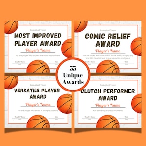 Editable Basketball Award Certificates, Basketball Award Ceremony Certificates, Printable End of season Basketball Awards, Sport Team Awards