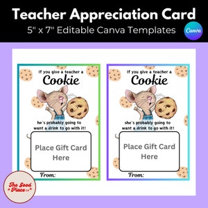 Si le da una galleta a un maestro, regalo de agradecimiento al maestro imprimible, titular de la tarjeta de regalo de café, regalo de la idea del estudiante, regalo de fin de año escolar