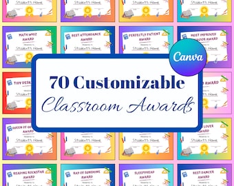 70 Student Award Certificates, Classroom End of Year Certificate Template, Most Likely to Awards, Class Awards, Student Gifts From Teacher
