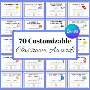 70 Student Award Certificates, Classroom End of Year Certificate Template, Most Likely to Awards, Class Awards, Student Gifts From Teacher