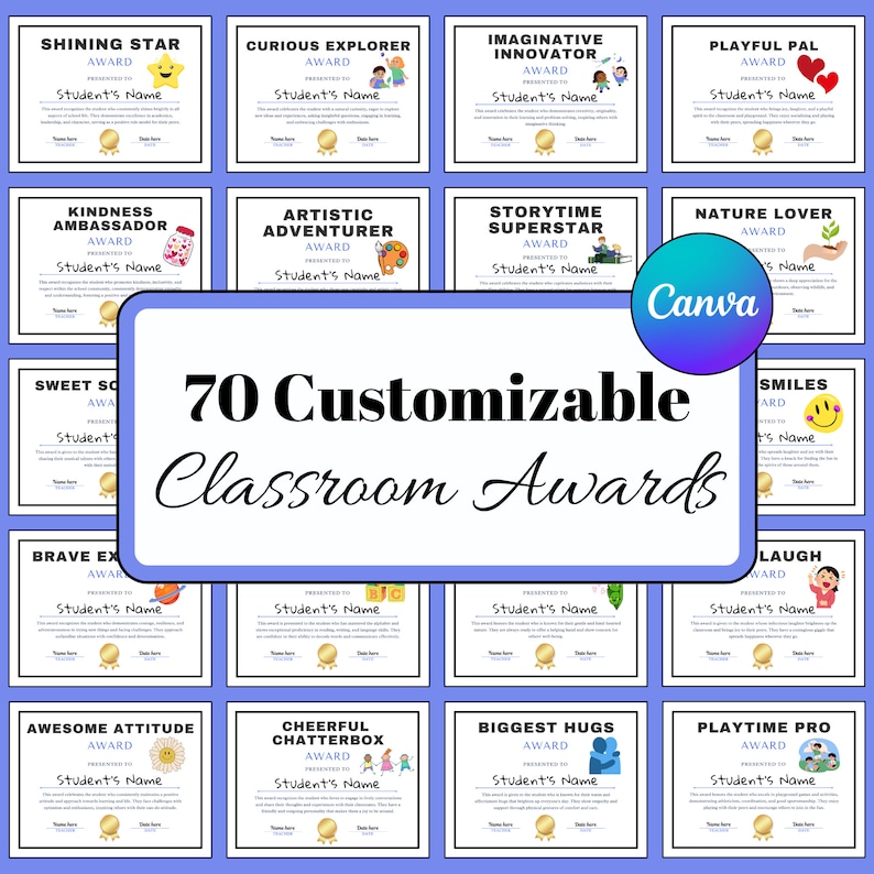70 Student Award Certificates, Classroom End of Year Certificate ...