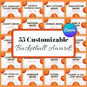 Editable Basketball Award Certificates, Basketball Award Ceremony Certificates, Printable End of season Basketball Awards, Sport Team Awards