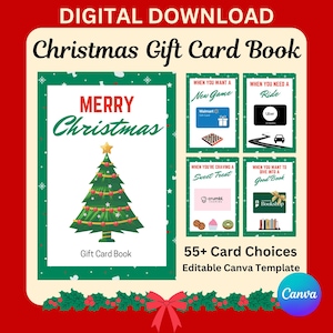 Kerstcadeaukaart Boek, kerstcadeau voor tieners, kerstcadeau voor kinderen, kerstcadeaukaart afdrukbaar, kerstcadeau vriendin