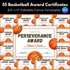 Editable Basketball Award Certificates, Basketball Award Ceremony Certificates, Printable End of season Basketball Awards, Sport Team Awards