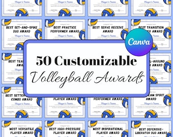 50 Volleyball Award Certificates Editable in Canva, School Volleyball Team End of Season Awards Prizes, Volleyball Team Party Award Ceremony