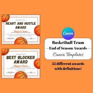 Editable Basketball Award Certificates, Basketball Award Ceremony Certificates, Printable End of season Basketball Awards, Sport Team Awards