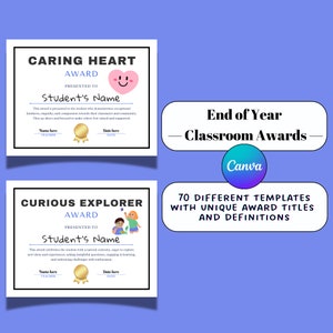 70 Student Award Certificates, Classroom End of Year Certificate Template, Most Likely to Awards, Class Awards, Student Gifts From Teacher