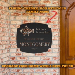 Personalized Fishing House Sign Custom Family Name Welcome House Plaque Metal Entrance Decor Fisherman Gift Custom Home Sign Lake Cabin Sign