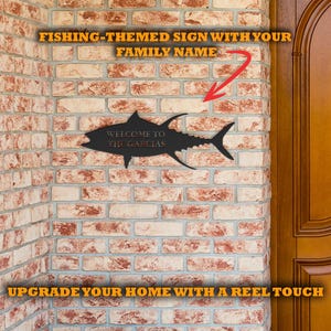 Personalized Fishing House Sign Custom Family Name Welcome House Plaque Metal Entrance Decor Fisherman Gift Custom Home Sign Lake Cabin Sign