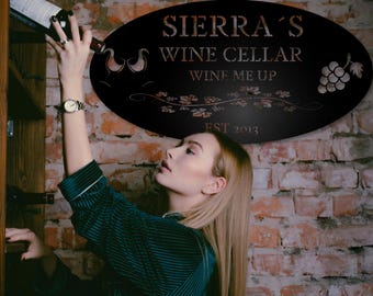 Letrero ovalado personalizado para bodega, decoración de pared de bar personalizada, regalo rústico de metal para sala de cata de vinos, idea de regalo única para sumilleres amantes del vino.