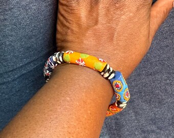 Krobo Recycled Glass + Batiked Bone Trinity Bracelet