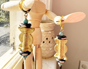 Akan Sun + Moon Earrings w/ Batik Beads