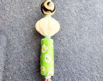 New African Trade Beads Keychain with Evil Eye Bead