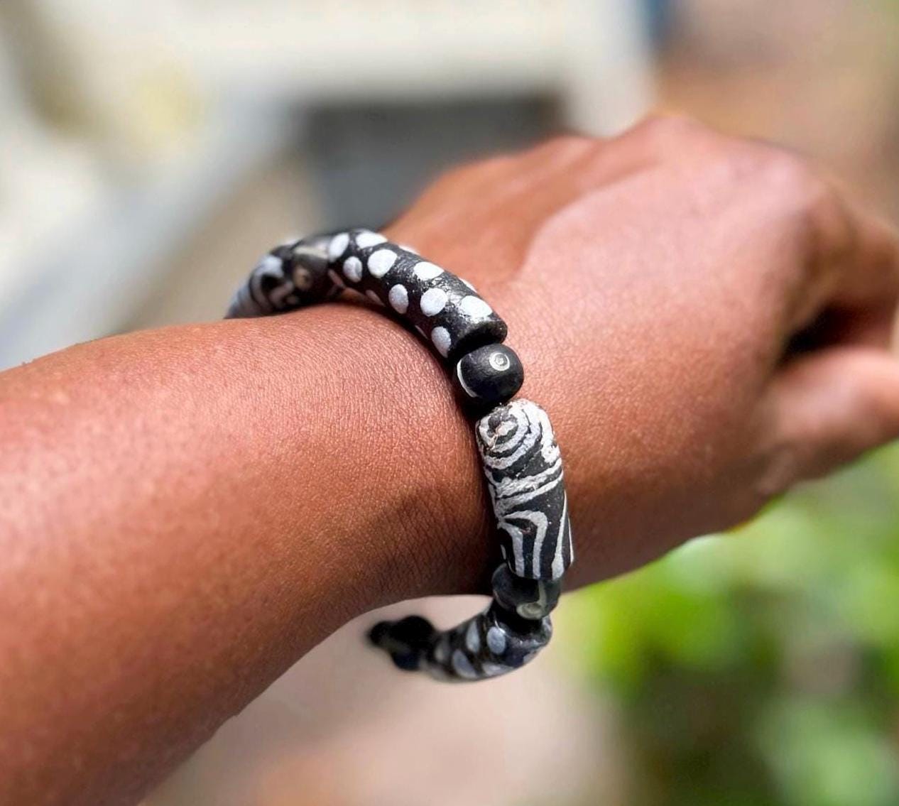 Krobo Beads Bracelet | Black & White II