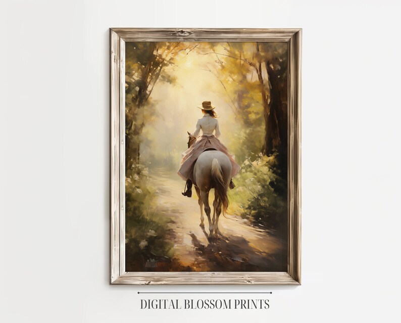 Printable Lady on Horse Oil Painting, Antique Vintage Wall Art, Elegant ...