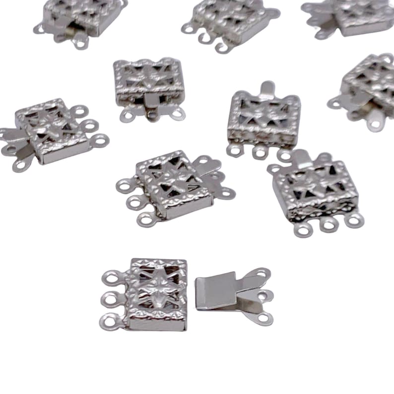 Multi Loop Clasp 3-strand Box Clasps – Silver Tone Multi-strand Necklace / Bracelet ...